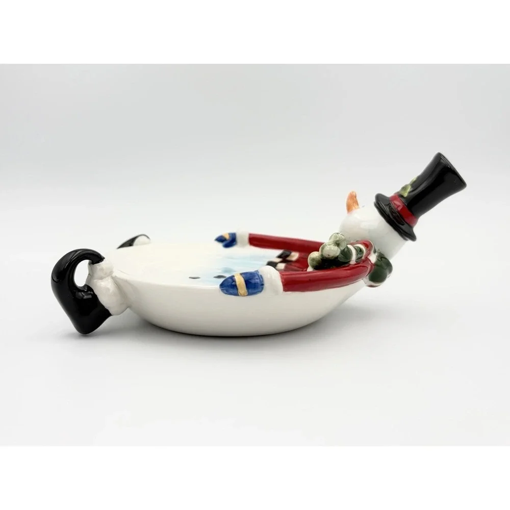 Fitz and Floyd Sullivan Snowman Candle Holder Plate Trinket Dish Vintage 2006